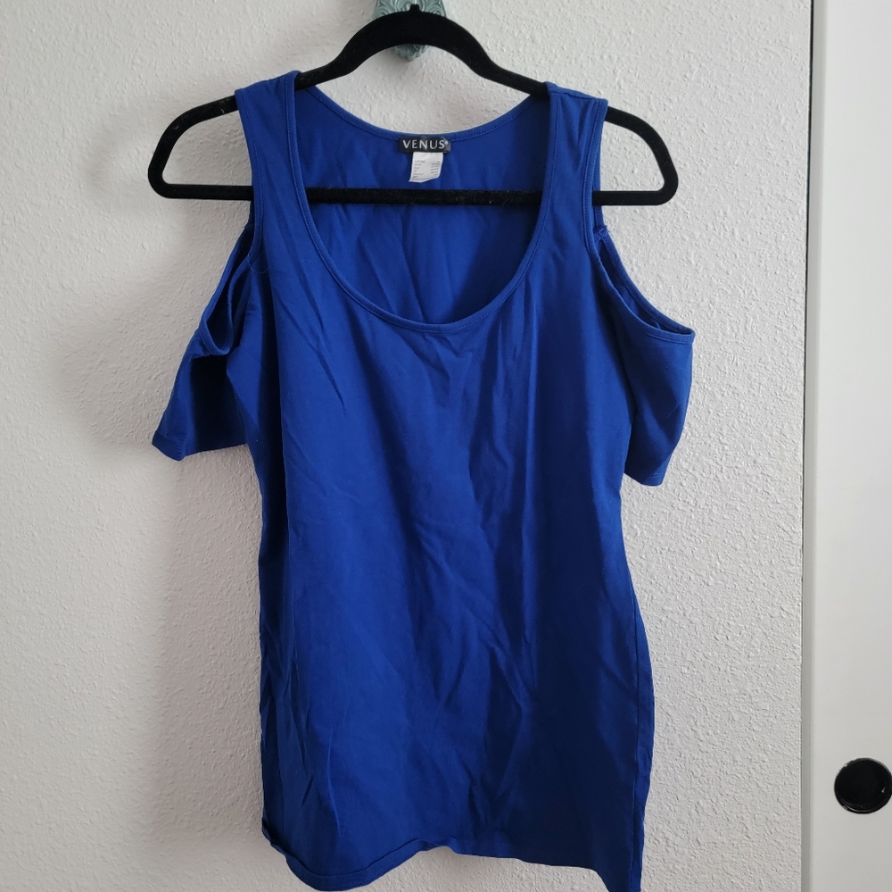 Venus cold shoulderroyal blue top. Longer length... new w/o tags  Sz Med